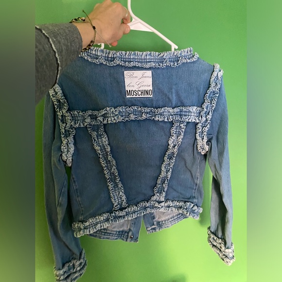Vintage Moschino Jeans denim Jacket with Ruffle Trim - Picture 6 of 10